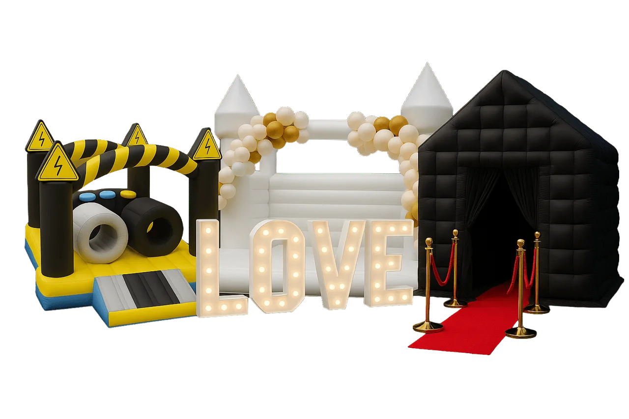 Hüpfburgen, Partyzelt und LOVE-Aufsteller von Brait Events